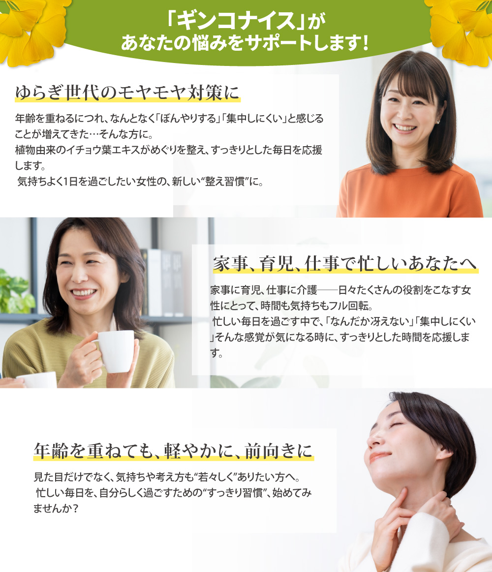 「ギンコナイス」があなたの悩みをサポートします