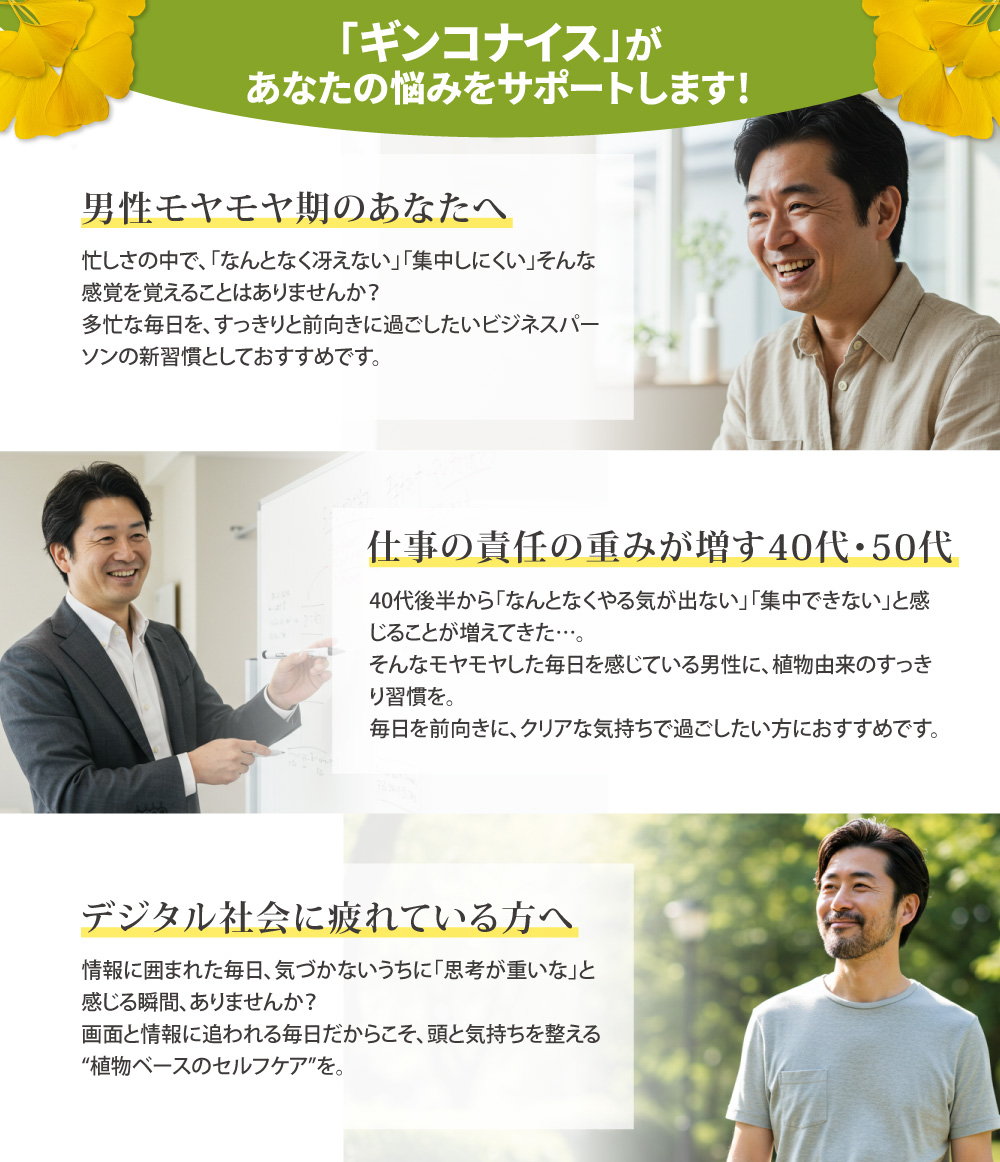 「ギンコナイス」があなたの悩みをサポートします