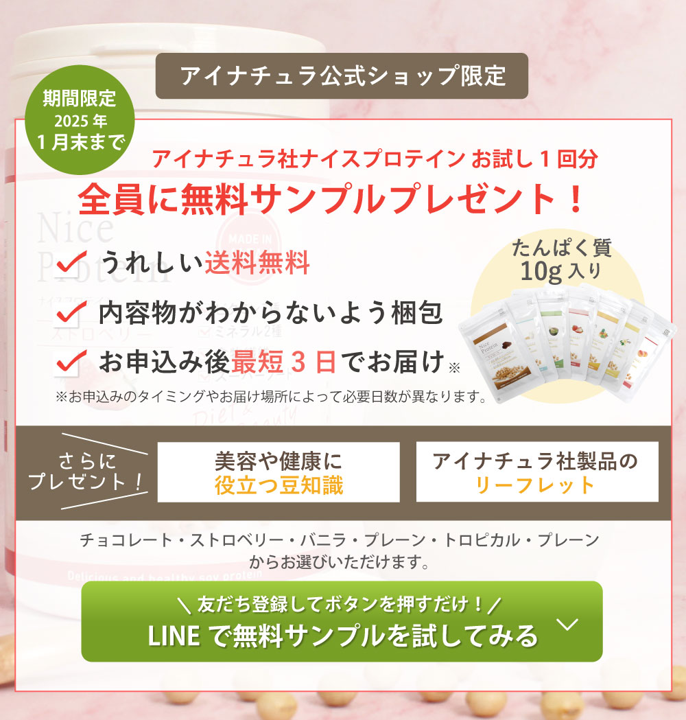 アイナチュラ社ナイスプロテインをLINEで申し込みいたただく方はこちらをクリックしてください。